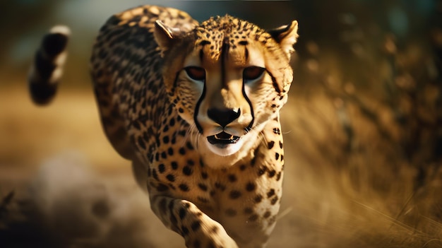 Illustration of a cheetah running after prey in the forest