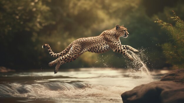 Illustration of a cheetah stalking its prey with its flock wildlife