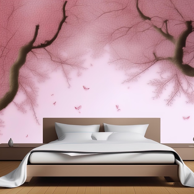 иллюстрация цветущей вишни на японской бумаге. Розовая сакура с цветущей вишней.