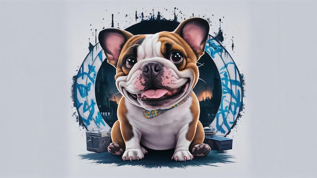 Foto illustrazione di un bulldog inglese in stile chibi in un'arte pop