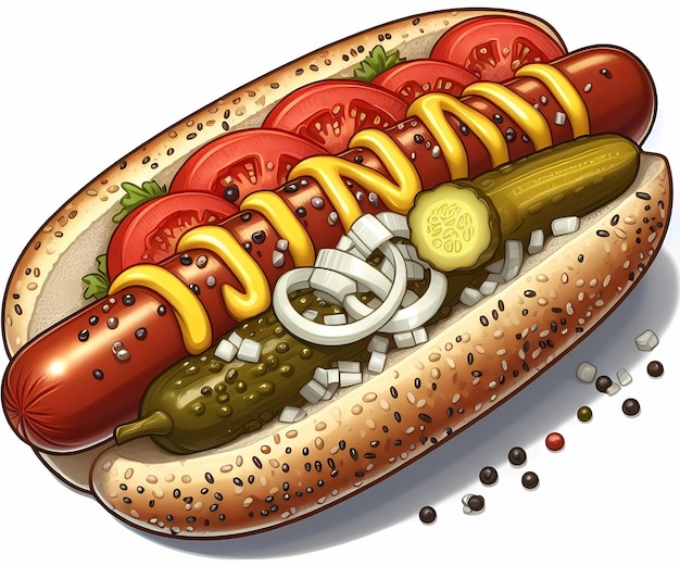 Illustration of a Chicago style hotdog