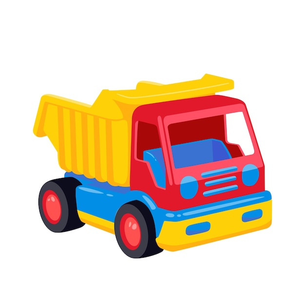 Foto illustrazione di un giocattolo per bambini sotto forma di camion camion per bambini isolato su sfondo bianco