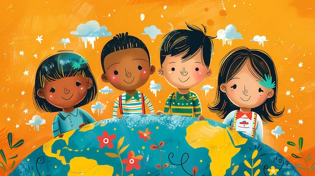 Illustration Children all over the world of different nationalities children protection day