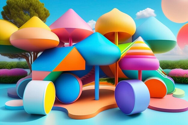 Photo illustration of a children's playground in 3 d style