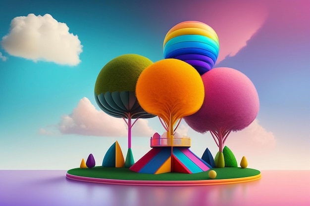 Illustration of a children's playground in 3 D style