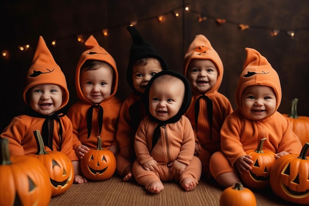 Иллюстрация детей в костюмах на Хэллоуин Сгенерировано AI