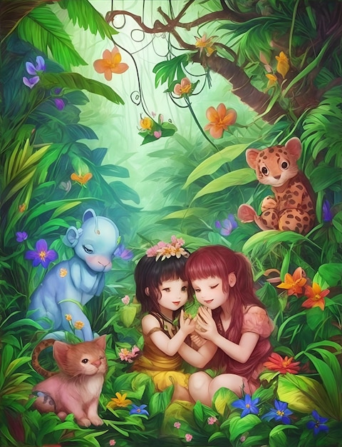 Illustration for children039s fantasy book friends in the forest