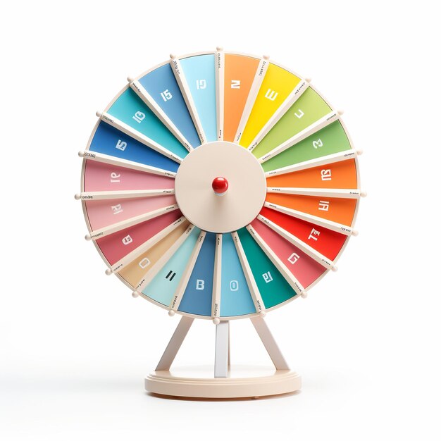 illustration of childrens 3D wheel of fortune on a long leg on a white background