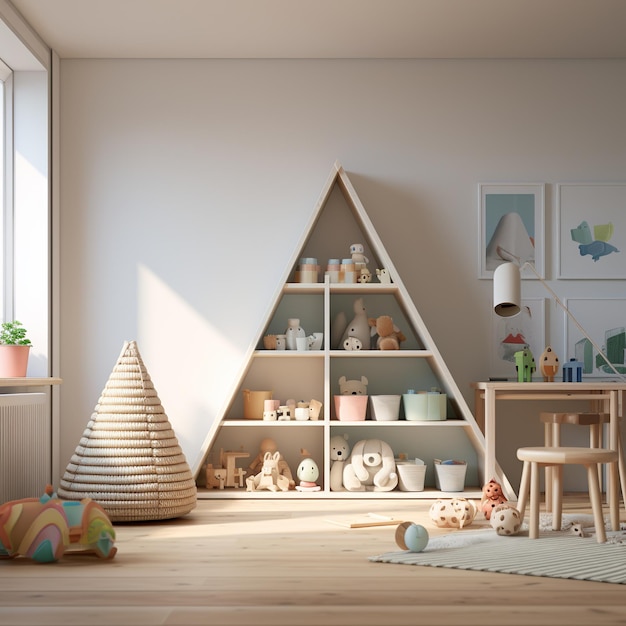 illustration of Childrens playroom Scandinavian minimalist style