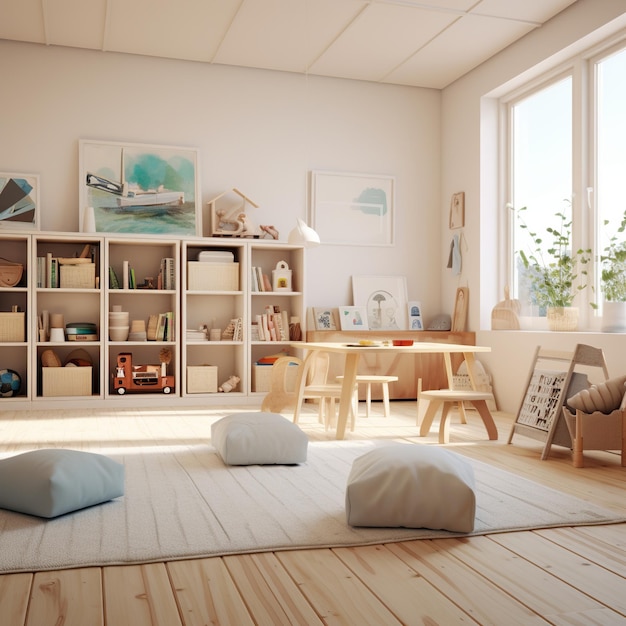 иллюстрация детской игровой комнаты в скандинавском минималистском стиле