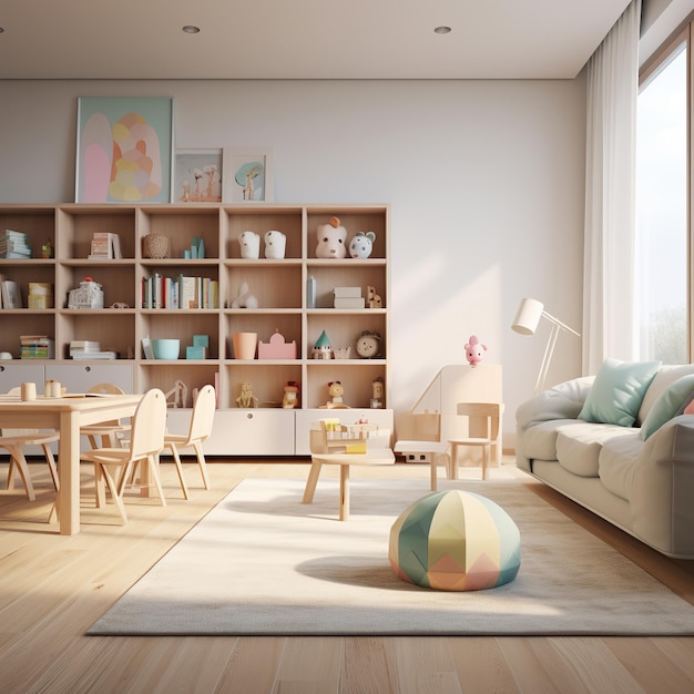 illustration of Childrens playroom Scandinavian minimalist style