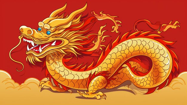 Illustration of chinese dragon mascot or tattoo traditional china symbol asian mythological golden animal