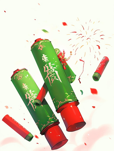 イラスト 緑色の中国新年花火