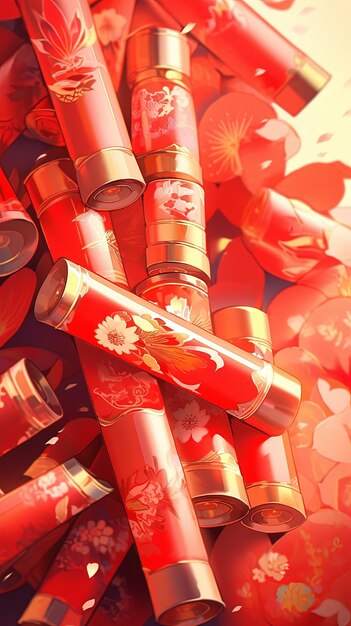 illustration Chinese New Year firecrackers in red