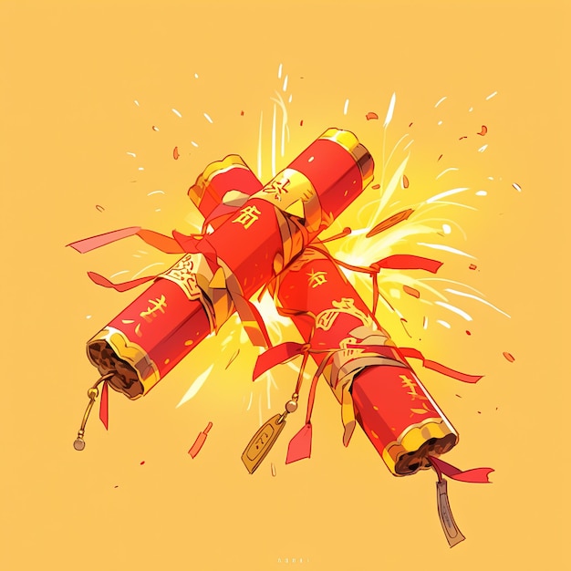 illustration Chinese New Year firecrackers in yellow
