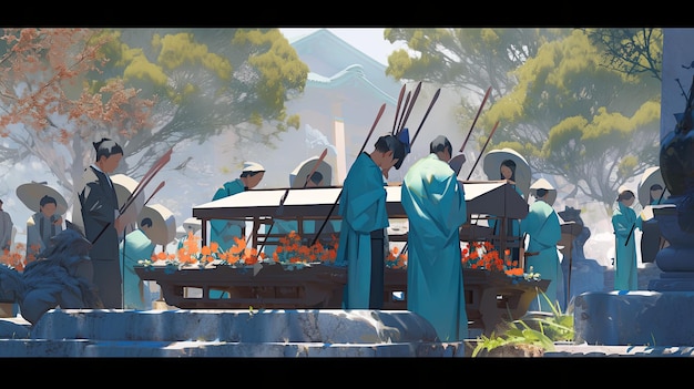 illustration Ching Ming Festival in blue