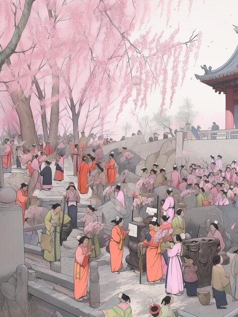 illustration Ching Ming Festival in pink