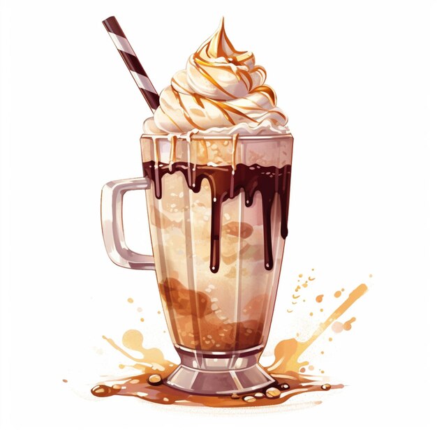 illustration of a chocolate milkshake with whipped cream and chocolate syrup generative ai