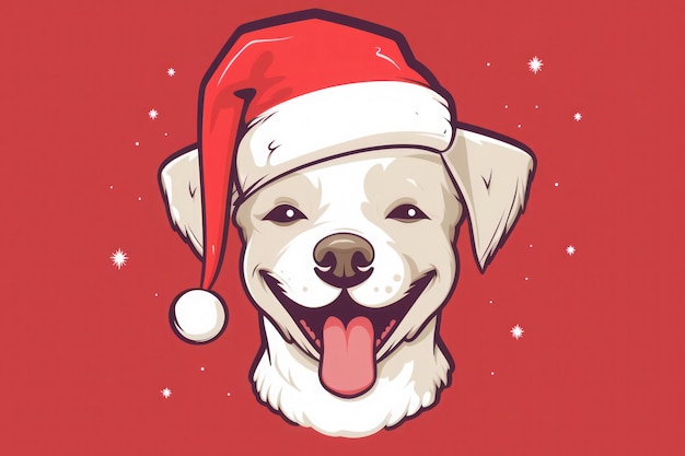 Illustration of christmas dog in santa claus hat ai generative