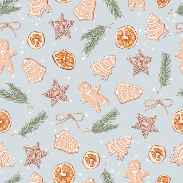 Illustration Christmas seamless pattern of gingerbread cookies