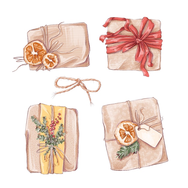 Illustration Christmas set of vintage gifts