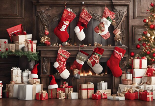 An Illustration of Christmas Stocking Filled With Gifts for Christmas Background