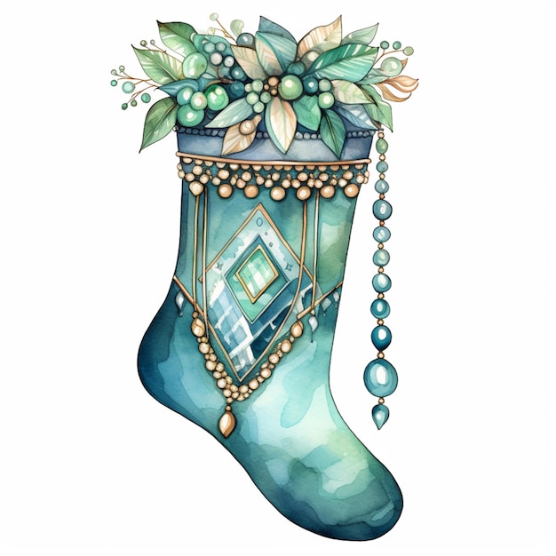 illustration of a christmas stocking with a jewel decoration generative ai