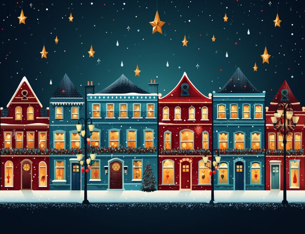 Photo illustration of a christmas town with a lot of houses and lights generative ai