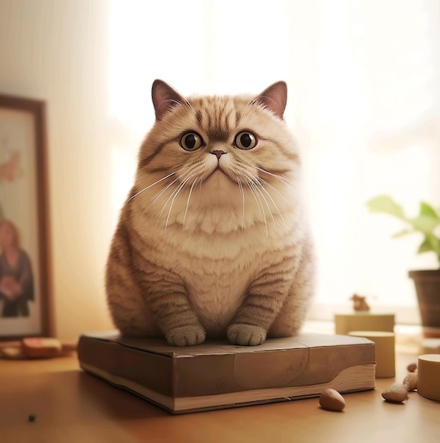 Illustration of chubby cat sit on the box