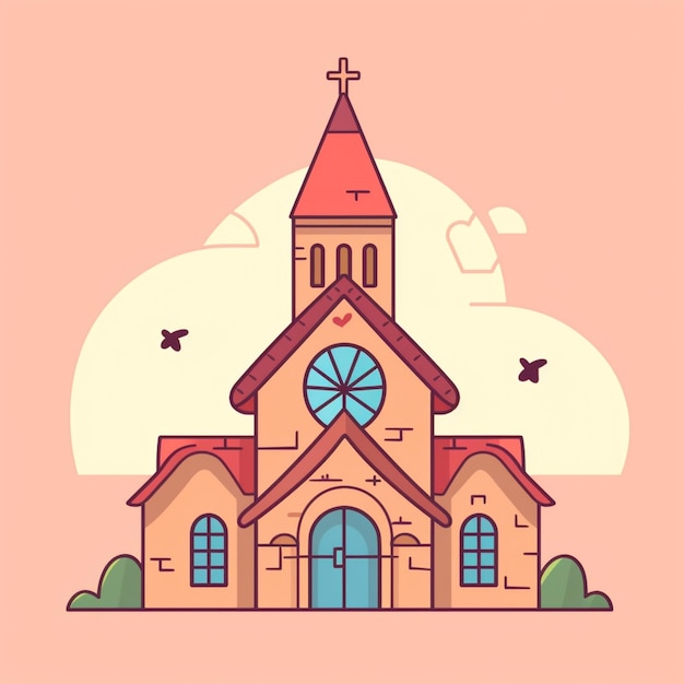 illustration of a church with a steeple and a clock tower generative ai