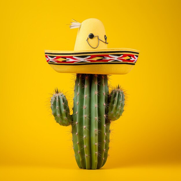 Illustration for Cinco De Mayo Cactus wearing a Mexican sombrero hat Generative ai