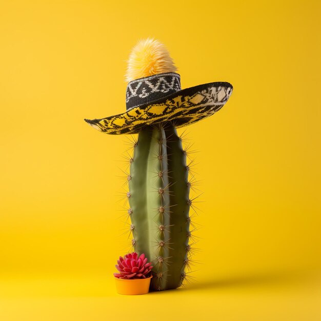 Иллюстрация Cinco De Mayo Cactus в мексиканском сомбреро Generative ai