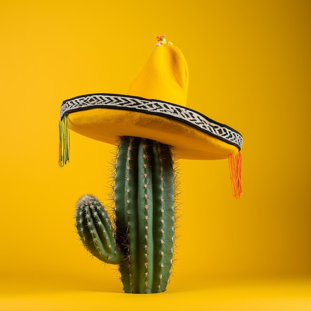 멕시코 솜브레로 모자를 쓰고 있는 Cinco De Mayo Cactus에 대한 그림 Generative ai