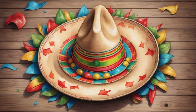 Иллюстрация Cinco De Mayo с сомбреро на дереве