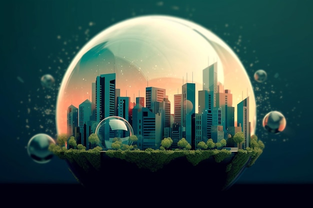 illustration of city in a bubble