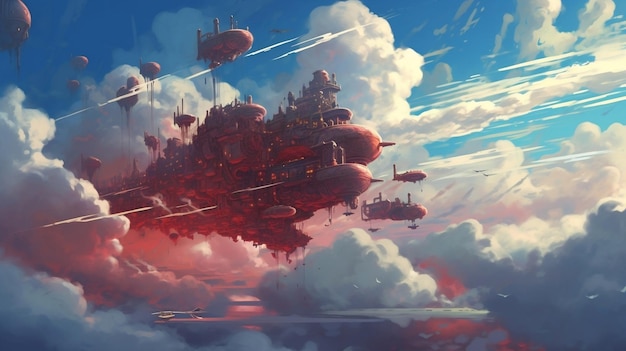 Illustration of a city floating above the clouds