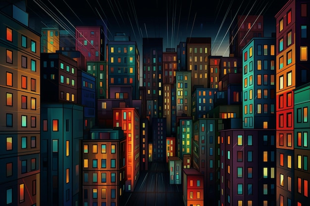 an illustration of a city at night