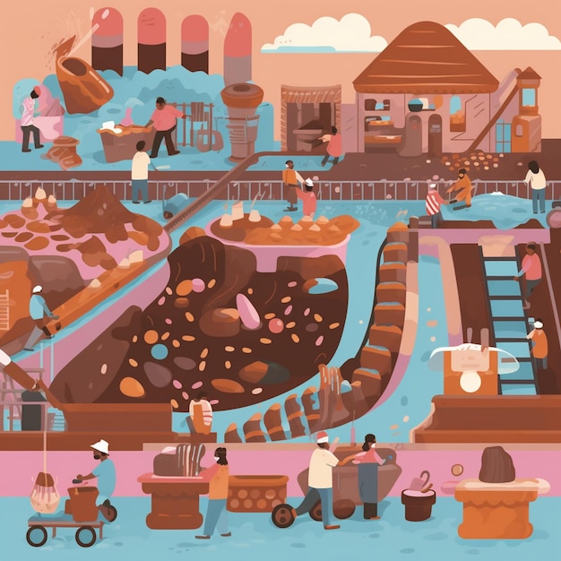 An illustration of a city with a lot of people working on it chocolate park