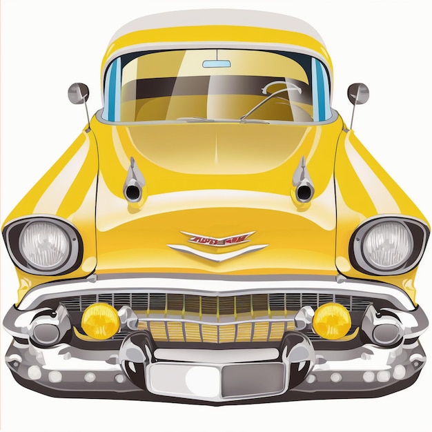 illustration of a classic yellow car with a white top and yellow bumper generative ai