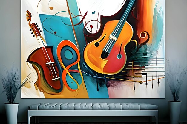 ソファとバイオリンを備えたクラシック音楽室のイラスト