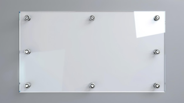 Foto un'illustrazione di una tavola di plexiglass trasparente con un foglio bianco isolato su uno sfondo trasparente moderno modello realistico di un poster bianco in una cornice di vetro o acrilico con bulloni d'acciaio nella parte anteriore