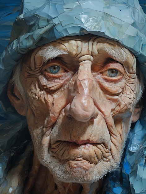 illustration of close up face of old man impasto detail