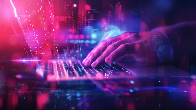illustration close up hand of IT technician type on laptop