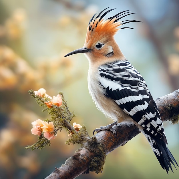 illustration of a close up of a hoopoe on a branch a digital renderi