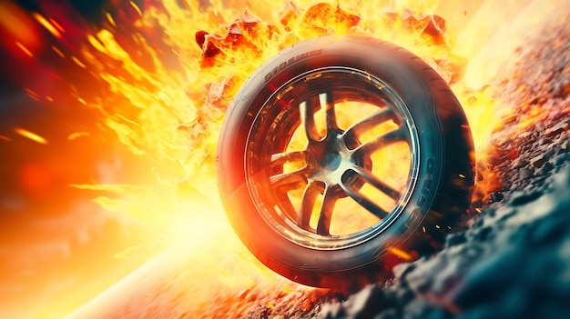 illustration Close up macro wheel Sport Car on race track drifting