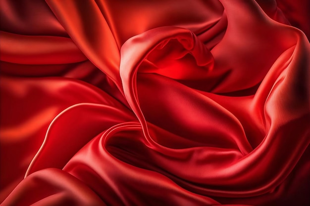 Illustration of a closeup view of a vibrant red silk fabric created with Generative AI technology