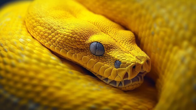 Illustration of a closeup view of a yellow snake39s head