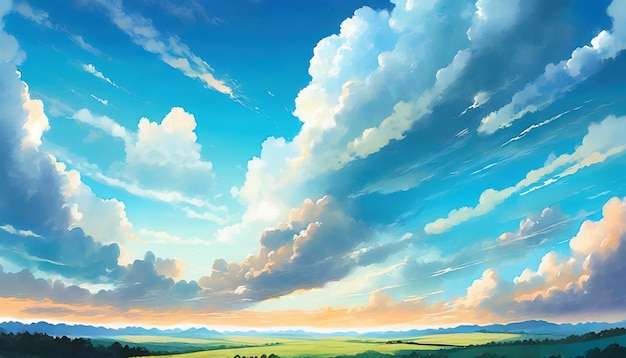 地平線からの雲の景色のイラスト