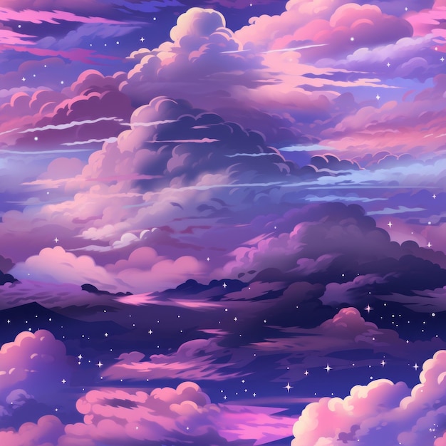 An illustration of clouds and stars in the sky