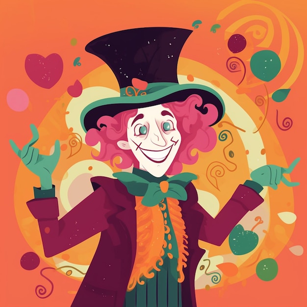 Illustration of a clown character magician cartoon